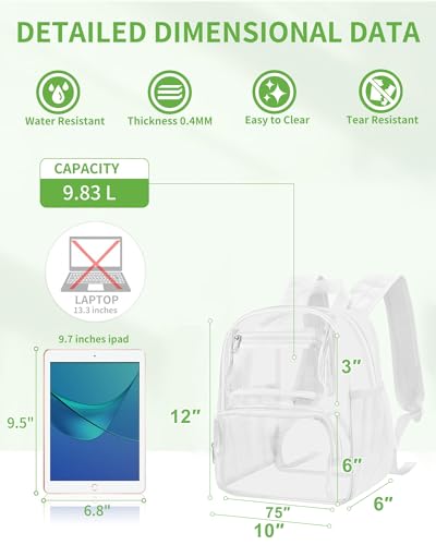 MAY TREE Small Clear Backpack Stadium Approved for Women and Men Clear Bag for Stadium Events Concert Sporting Festival, W...