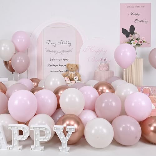Dusty Pink Beige Balloon, 55 Packs 12 Inch Double Stuffed Retro Baby Pink and Metallic Rose Gold Balloons for Bridal Baby ...