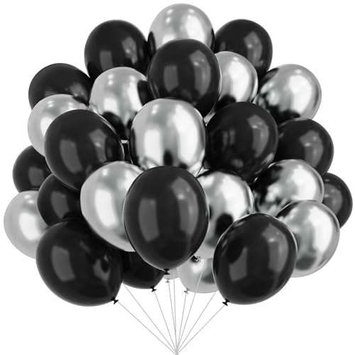 Black and Silver Balloons, 67pcs 12 Inch Metallic Chrome Silver and Black Balloons for Birthday, Baby Shower, Wedding, and...