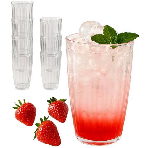 Kate Aspen Clear Ribbed Acrylic Glasses Drinkware Set of 8, 21 oz, Plastic Tumblers, Tumblers & Water Glasses, BPA-Free Pl...