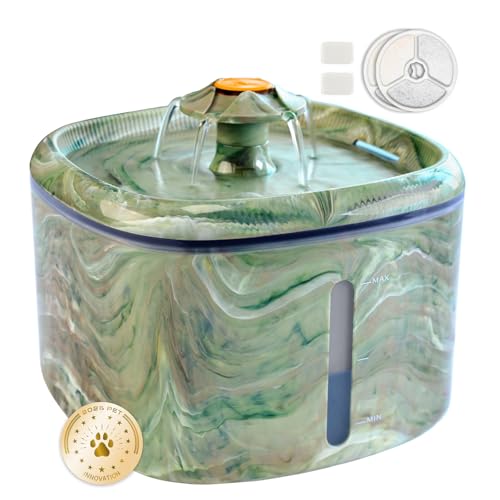 Cat Water Fountain, 2.5L/84oz Automatic Pet Fountain with Rotating Attractor & Camouflage Green Design - Ultra Quiet Water...
