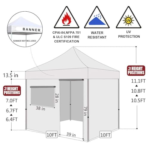 Eurmax USA 10'x10' Pop-up Canopy Tent Commercial Instant Canopies with 4 Removable Zipper End Side Walls and Roller Bag, B...