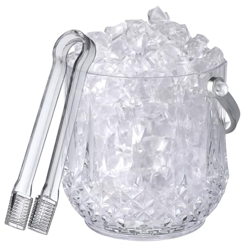 Operitacx Small Plastic Ice Bucket with Tongs and Handle Clear Portable Ice Cube Bucket 5.11 Height for Wine Beer Beverage...