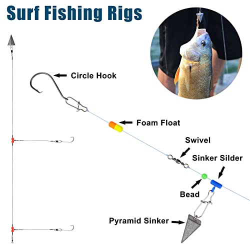 Surf Fishing Tackle Kit Ocean Saltwater Fishing Lures Surf Fishing Gear Fish Finder Rigs Pompano Rig Pyramid Sinker Weight...