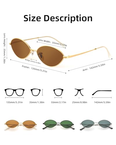 JIM HALO Vintage Oval Metal Sunglasses - Chic Cat Eye Style UV400 Protection Sun Glasses for Daily & Outdoor Use
