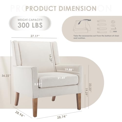 COLAMY Modern Wingback Living Room Chair, Upholstered Fabric Accent Armchair, Single Sofa Chair with Lounge Seat and Wood ...
