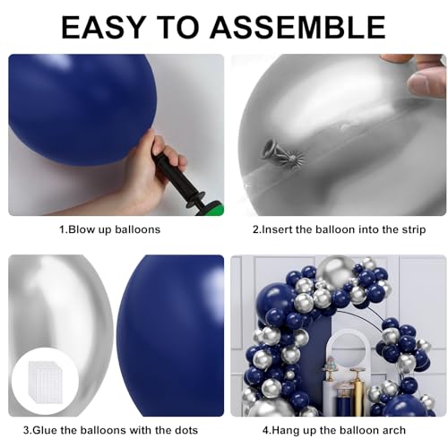 Blue and Silver Balloons Arch Garland Kit, 134pcs Navy Blue and Silver Balloons with Different Size for Birthday Party Bab...