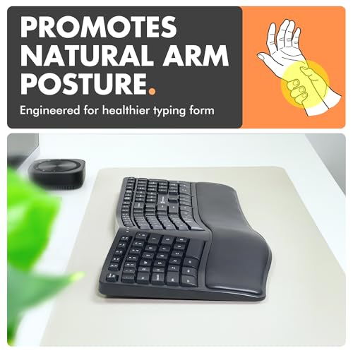 X9 Wireless Ergonomic Keyboard with Cushioned Wrist Rest - Type Comfortably Longer - Wireless Split Keyboard for Laptop, P...