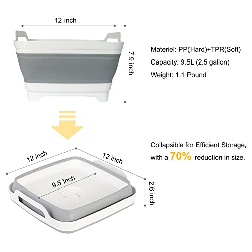 Collapsible Dish Basin & Sink Tub with Drain Plug – 2.4 Gal Baby Bottle Wash Basin, Bottle Washing Bin for RV, Camping, Ki...