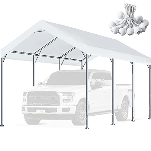 10'x20' Carport Replacement Top Canopy Cover for Car Garage Shelter Tent Party Tent with Ball Bungees White (Only Top Cove...