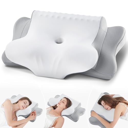 Camping Pillow Memory Foam Pillows,Cooling Ergonomic Dual-Sided Orthopedic Neck Cervical Pillow with Ice Silk Pillowcase, ...