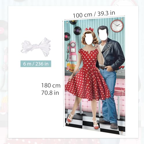 50s Party Decorations Photo Booth Prop Photo Backdrop Door Banner Sock Hop Party Decorations Rock and Roll 1950s Party Pho...