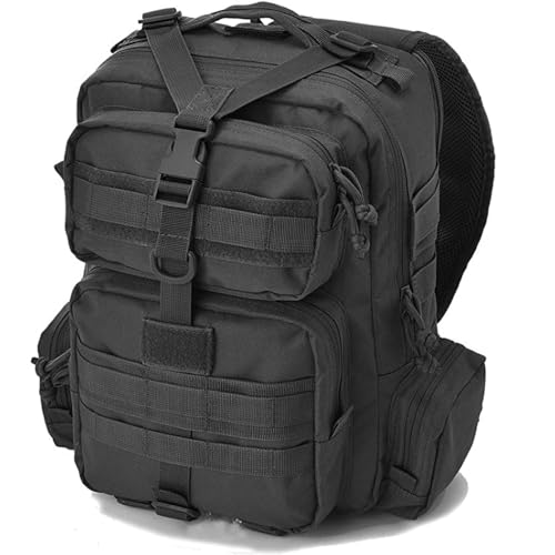 REEBOW GEAR Tactical Sling Bag Military Style Single Shoulder Sling Pack (Black with flag patch)