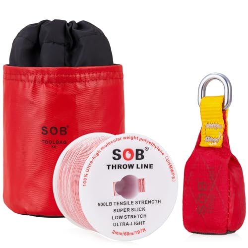 SOB Arborist Throw Line Kit with Slick Rope 197FT, Throw Weight, Reflective Storage Bag, Suit for Tree Cutting,Camping, Tr...