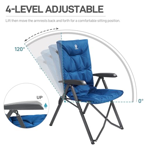 EVER ADVANCED Folding Padded Camping Chair 4 Positon Adjustable Recliner with High Back Support Portable for Adults, 300lb...