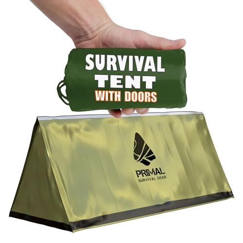 Primal Survival Gear Orange Polyester Survival Tent with Doors - Compact, Durable, All-Season Shelter for Camping, Hiking,...