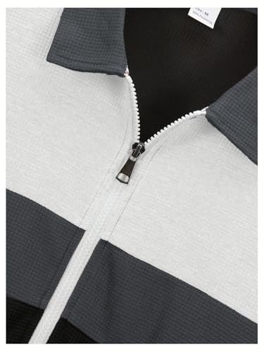 Men’s Casual Colorblock Jacket, Lightweight Waffle Fabric with Full Zip, Durable Outerwear with Pockets, Lapel Collar
