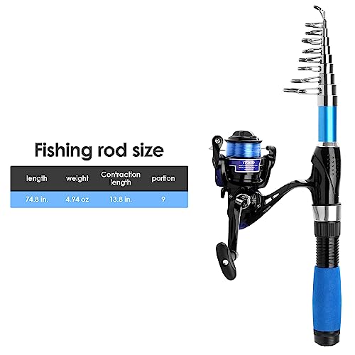 Collapsible Fishing Rod Set, 2.1m/6.89ft w/ 2 Spinning Reels, 2 Sets Lures, 100m Line, Carrier Bag - Fresh & Saltwater