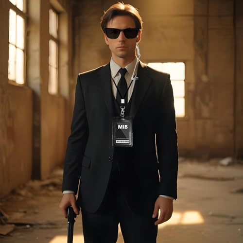 Halloween Agent Costume Set for Men Women Secret Security Guard Costume Accessories for Alien Party Cosplay Game Black