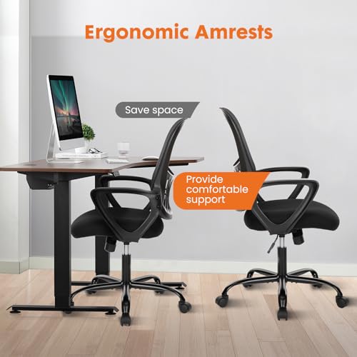 Sweetcrispy Ergonomic Mid-Back Mesh Home Office Desk Chair with Wheels, Lumbar Support, and Comfortable Armrests for Home,...