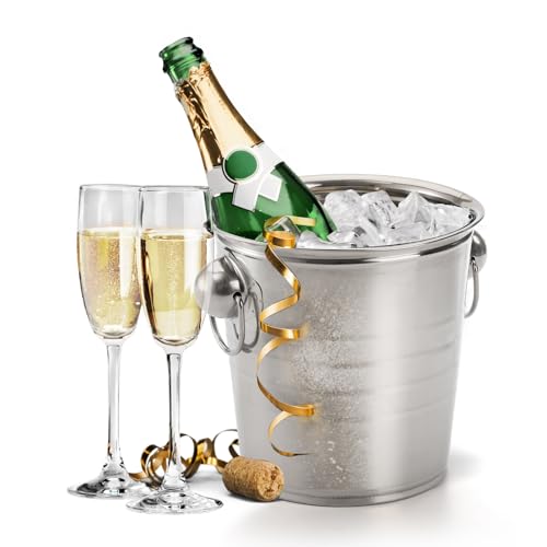 ZENFUN 2 Pack 3 Quart Ice Bucket with Handles, Beverage Tub with Handles, Galvanized Metal Ice Bucket, Drink and Wine Chil...
