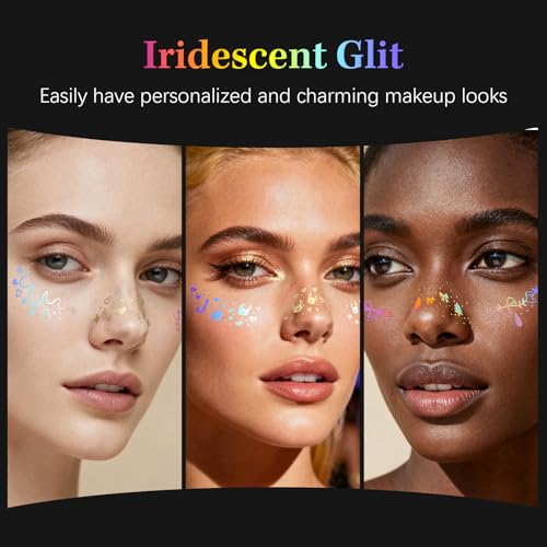 24pcs Glitter Makeup Patches-Holographic-Face Glitter, Sparkle Speckles Patches for Women, Body Temporary Tattoos,Cute Spa...