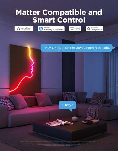 Govee RGBIC Neon Lights, LED Smart Neon Rope Light 2 Works with Matter, Alexa, Google Assistant, Custom DIY Neon Strip Lig...