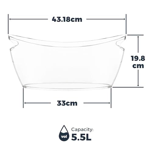 Clear Ice Buckets for Parties 3 Pack, 5.5L Clear Beverage Tub w/Handles & Scoops, Drink Buckets for Parties, Acrylic Bever...
