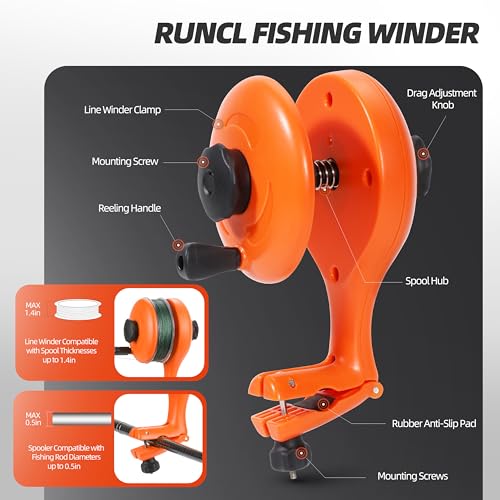 RUNCL Fishing Line Spooler – Portable Winder & Reel Spooling Tool for Casting and Spinning Reels, Prevents Line Twist, No...