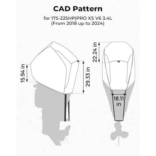 KEMIMOTO Outboard Motor Cover 600D Heavy Duty Waterproof for Mercury Outboard Engine Cover Compatible with Mercury 175HP,200HP,225HP,175PRO XS - 4 STR V6 3.4L 2018-2023