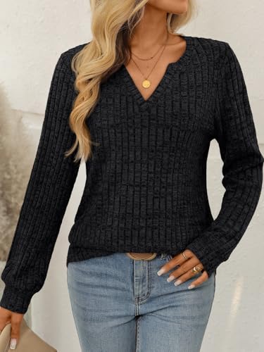 AUTOMET Womens V Neck Long Sleeve Shirts Casual Lightweight Tunic Sweaters Fall Fashion Tops Trendy Dressy Clothes 2025