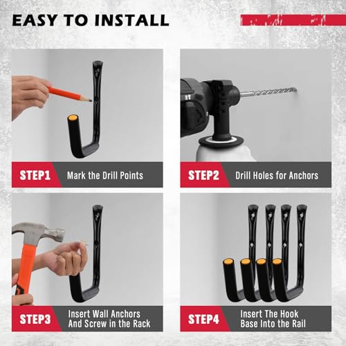 SEDY 4-Piece 15" 100 Lbs Heavy Duty Garage Storage Hooks, Kayak Storage Rack Garage Hooks Jumbo Arm Kayak Wall Mount for H...