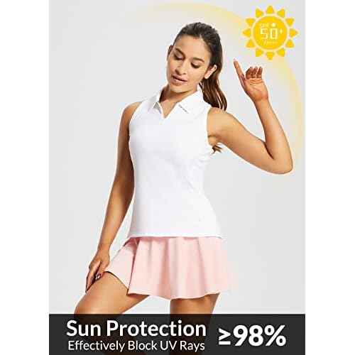 baleaf Womens Golf Shirt Sleeveless Tennis Tank Tops V-Neck Racerback Polo Collar UPF