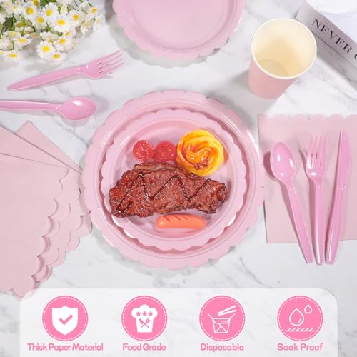 Xiangqu 175 Pcs Party Plates and Cups and Napkins Sets, 9" Pink Valentines Paper Plates, 7" Dessert Plate, 9oz Cups & Cutl...