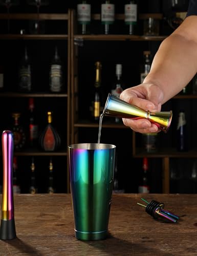Cocktail Shaker Set - 13-Piece Bar Accessories Kit w/Weighted Boston Shaker, Strainer, Jigger, Muddler,Mixing Spoon and Mo...