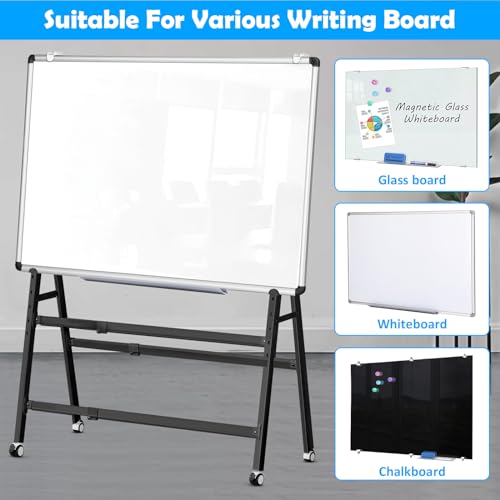 MAKUANG A-Frame Foldable Whiteboard Stand, Height and Width Adjustable, Mobile Stand with Wheels for All Heavy Duty Glass ...