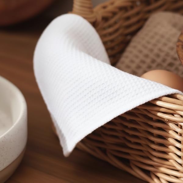 PurpleEssences Dish Cloths and Dish Rags - 8 Pack Waffle Weave Solid Kitchen Dish Wash Cloths, 100% Cotton, 12 x 12 Inches, Ultra Soft Absorbent Quick Drying - Christmas Holiday Winter - White