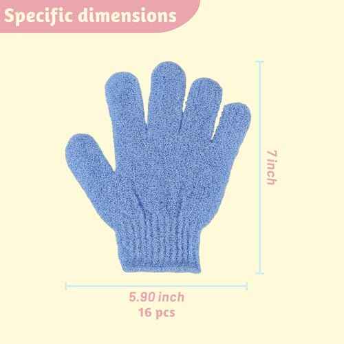 16 Pack Exfoliating Gloves, Body Scrubber Mitt for Dead Skin Removal in Shower, Men and Women