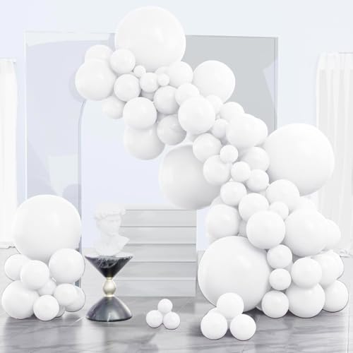 PartyWoo White Balloons 130pcs Different Sizes Pack of 18 12 10 5 Inch Matte White Latex Balloon Arch Kit Garland for Wedd...