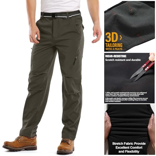 Jessie Kidden Mens Waterproof Hiking Pants, Outdoor Snow Ski Fishing Fleece Lined Insulated Soft Shell Winter Pants