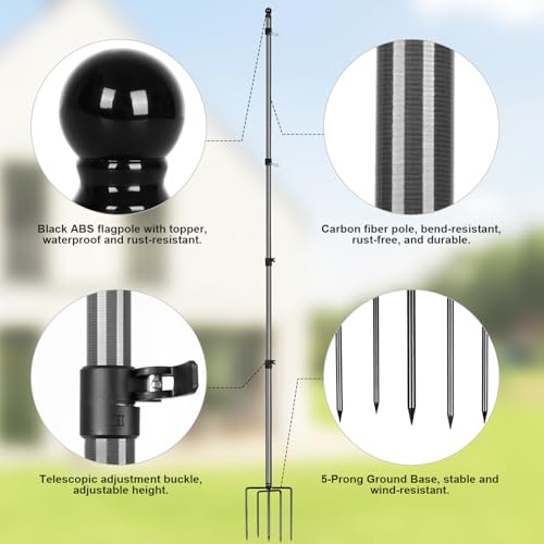 Msnaile 12 FT Carbon Fiber Flag Pole for Outside House in Ground, Flagpoles for Yard, Tangle Free Flag Pole Kit, Wind-Resi...