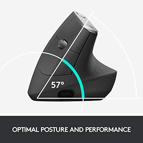 Logitech MX Vertical Wireless Mouse – Ergonomic Design Reduces Muscle Strain, Move Content Between 3 Windows and Apple Com...