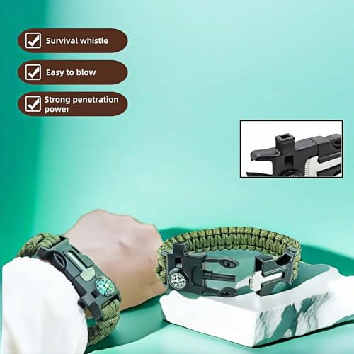 Chinshwehaw 5 in 1 Survival Bracelet-Fire Starter,Loud Whistle,Compass,Paracord Rope & Cutter,Military Grade Tactical Gear...