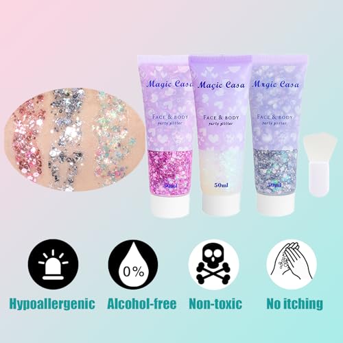 Body Glitter White & Silver & Pink 150ml Face Hair Self Adhesive Gel Accessories Cosmetic Glitter Long Lasting Chunky Sequ...
