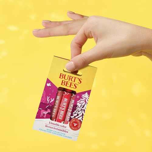 Burt's Bees Shimmer Lip Tint Stocking Stuffers Set, Tinted Lip Balm, Moisturizing for All Day Hydration with Natural Glowy Pigmented Finish & Buildable Color, Kissable Color, Warm Collection (3-Pack)