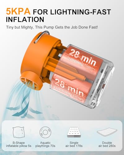 Portable Pool Inflatable Air Pump - 5kPa Upgrade Electric Camping Travel Vacuum Mini Inflator Pump for Inflatables - Batte...