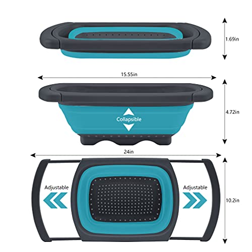 QiMH Collapsible Colanders Set of 3, 4 Quart Colander, 4 Quart Folding Basin, and 6 Quart(1.5 gal) Over the Sink Extendabl...