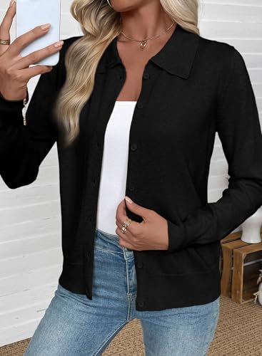 EVALESS Cardigan Sweaters for Women Wool Blend Lightweight Trendy Long Sleeve Lapel Collar Button Down Sweater Cardigans