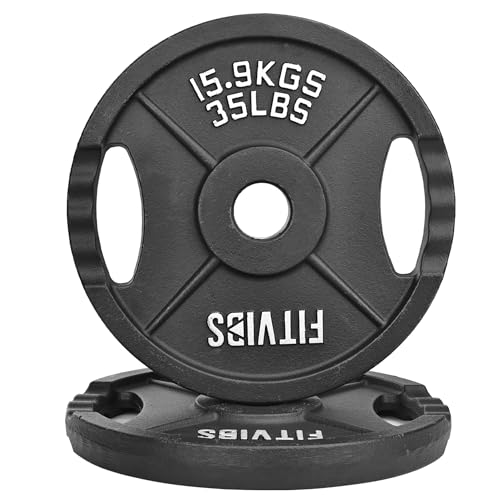 Fitvids Olympic Cast Iron 2-Inch Weight Plate for Strength Training & Weightlifting, Multiple Weights Available