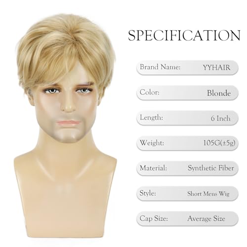 YYHR Mens Blonde Wig Short Layered Natural Fluffy Wig Synthetic Male Guy Daily Wear Anime Costume Halloween Cosplay Party